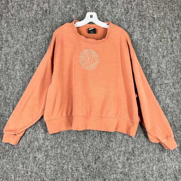 Nike Sweatshirt Womens 2X Plus Orange Sweater Crop Activewear Athleisure - Picture 1 of 10